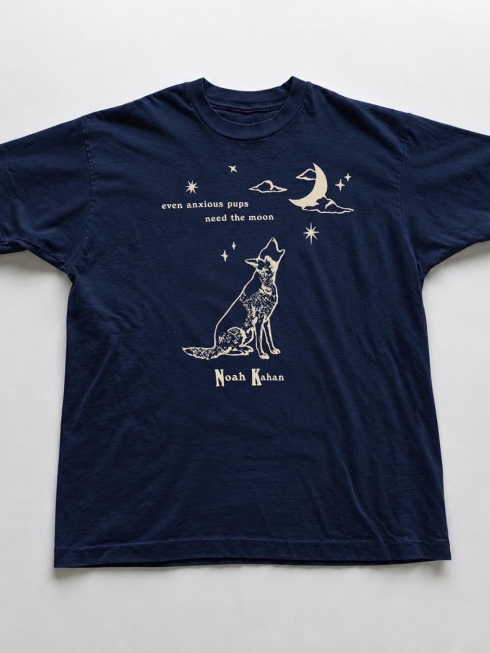 Navy Short-Sleeve Tee with Cream Moon & Howling Pup Graphic